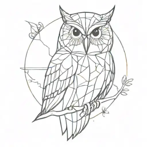 A geometric tattoo design of an owl with intricate patterns, blending elements of nature and mysticism tattoo design idea