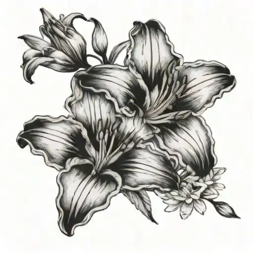 day lily and daisy flower tattoo design idea
