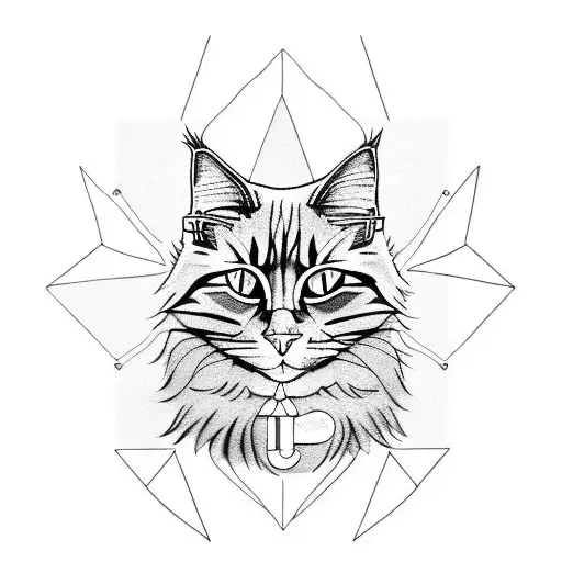 grey maine coon cat and adventure motorcycle tattoo design idea