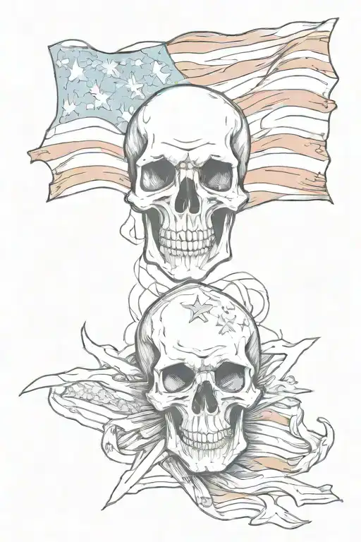 skull and america flag mixed tattoo design idea