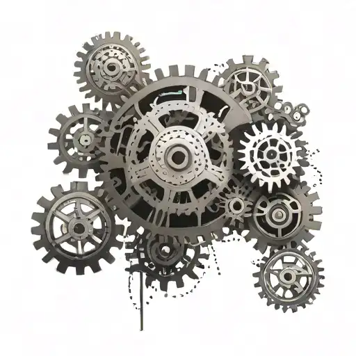 A geometric pattern of gears symbolizing progress and success, with a subtle money motif tattoo design idea