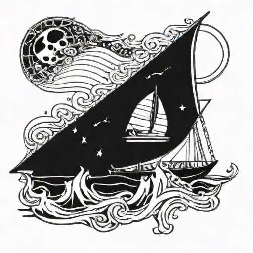 sailboat with hermit tarot card  tattoo design idea
