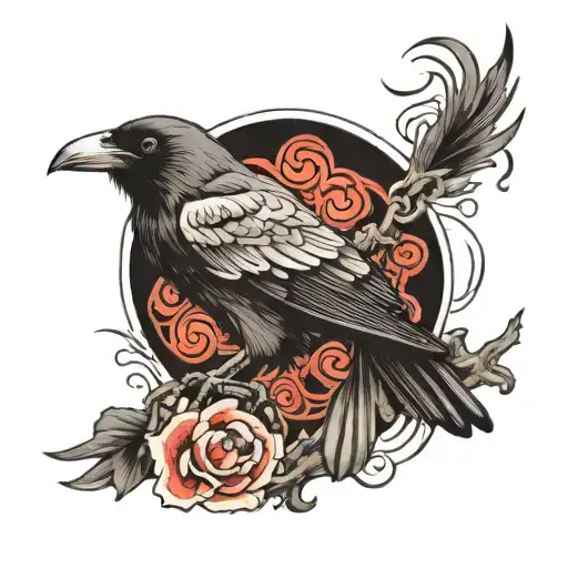 crow in japanese style tattoo design idea