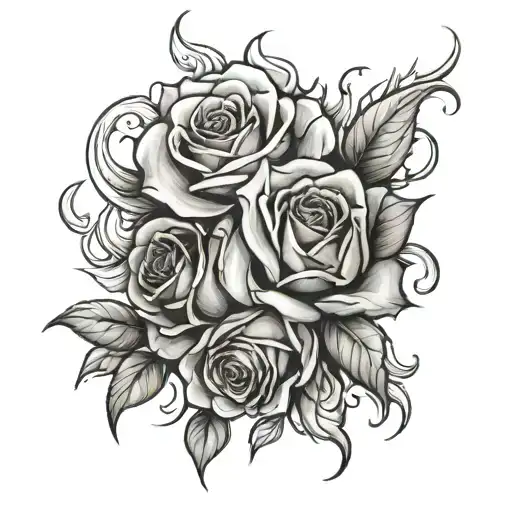 roses and fire flames tattoo design idea