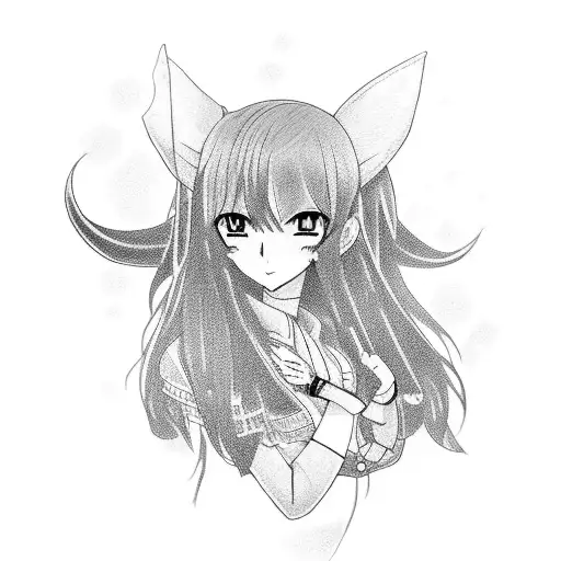 A dotwork tattoo of an anime character wearing a cosplay outfit inspired by a music genre tattoo design idea