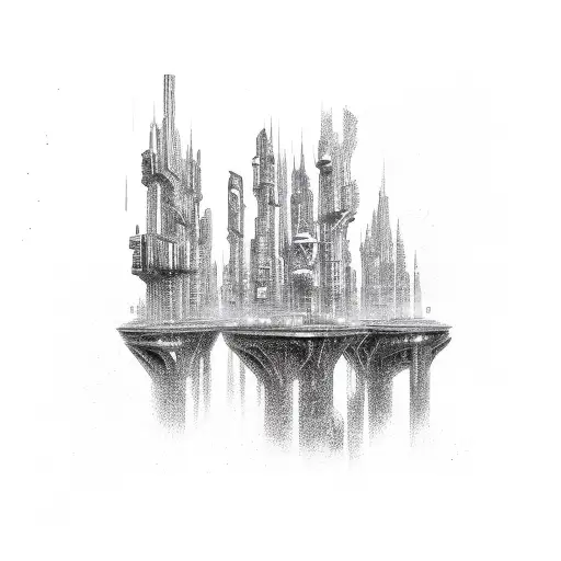futuristic city tattoo design idea