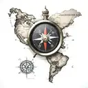 navigation compass laying on top of map with Costa Rica country  tattoo design idea