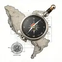 navigation compass laying on top of map with Costa Rica country  tattoo design idea