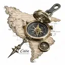 navigation compass laying on top of map with Costa Rica country  tattoo design idea