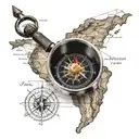 navigation compass laying on top of map with Costa Rica country  tattoo design idea