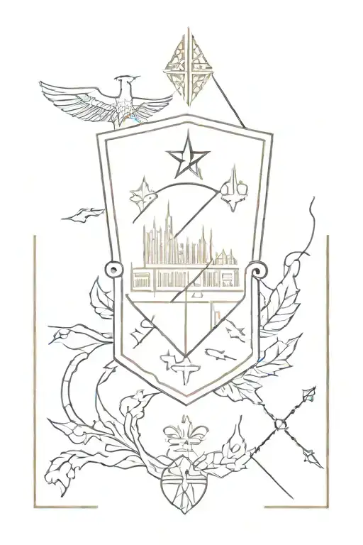 three separate coats of arms Odessa Warsaw Barcelona tattoo design idea