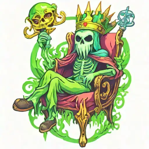 colorful ADVENTURE TIME lich with green fire tattoo design idea