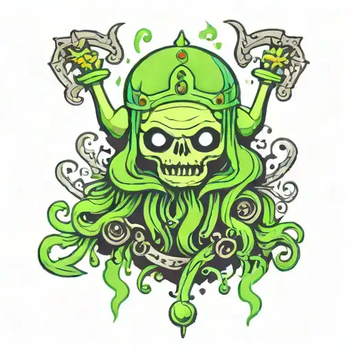 bright-green lich from adventure time  with green fire tattoo design idea