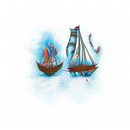 burning ships tattoo design idea