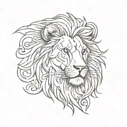 A lion silhouette with tribal accents in a sketch style tattoo design idea