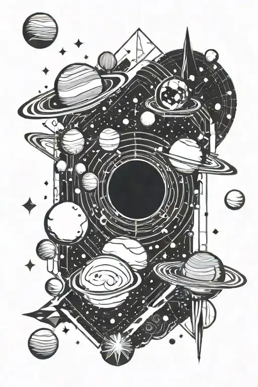 Planets Galaxy Space Stars Meteors tattoo design idea