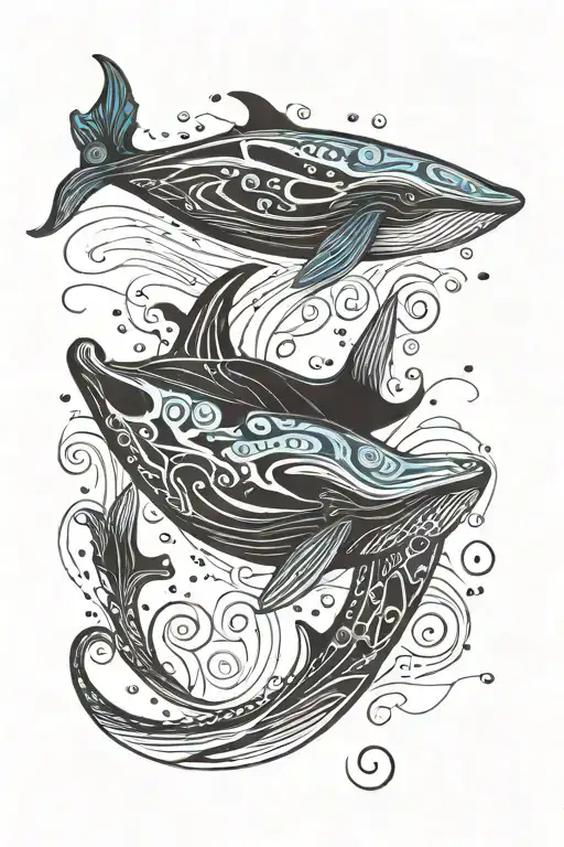 Two blue whale in the ocean talking to each others tattoo design idea