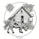 A geometric mandala design incorporating elements of a barn and farm animals tattoo design idea
