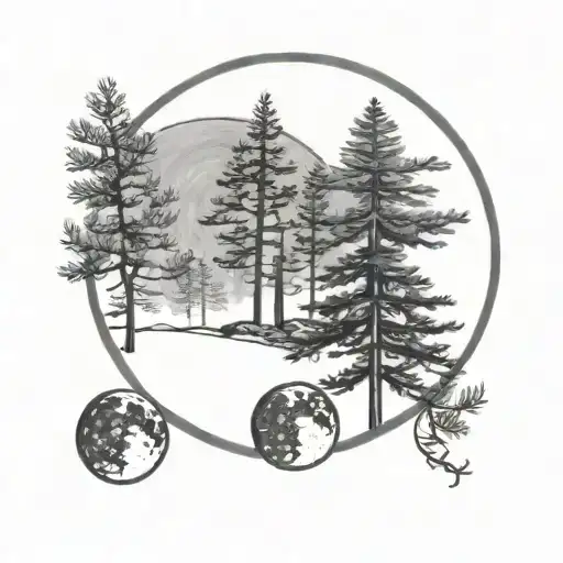 pine tree moon phases tattoo design idea