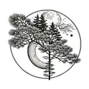 pine tree moon phases tattoo design idea