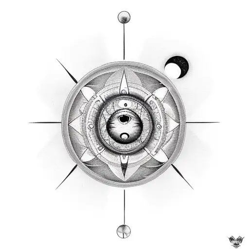 pendulum with a moon on one side and a sun on the other. tattoo design idea