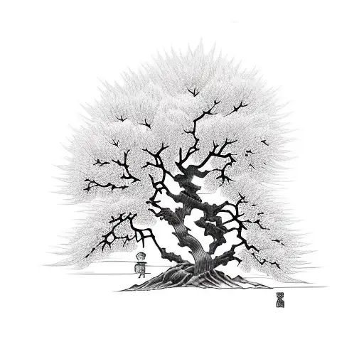 willow tree black an white dark purple highlights  tattoo design idea