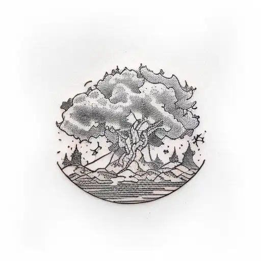 willow tree black an white dark purple highlights  tattoo design idea