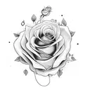 The name esmeralda in cursive with roses falling around it tattoo design idea