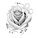 The name esmeralda in cursive with roses falling around it tattoo design idea