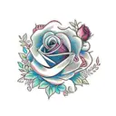 the name esmeralda in cursive with roses falling tattoo design idea