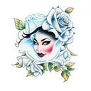 the name esmeralda in cursive with roses falling tattoo design idea
