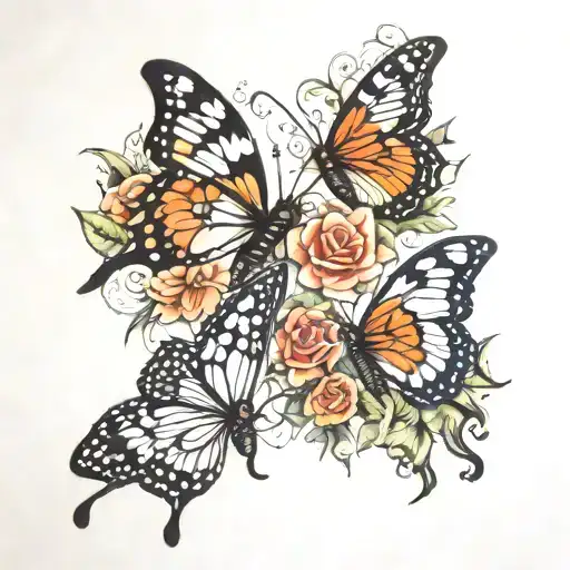 butterflies in 3D tattoo design idea