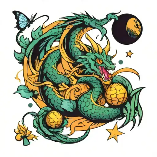 butterflies and dragon ball z tattoo design idea