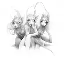 three nymphs threading silk tattoo design idea