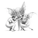 three nymphs threading silk tattoo design idea