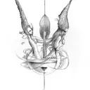 three nymphs threading silk tattoo design idea