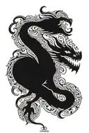 A mosaic-like design featuring elements of Turkish folklore and mythology, such as dragons and heroes, inspired by Tarih tattoo design idea