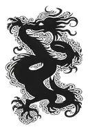 A mosaic-like design featuring elements of Turkish folklore and mythology, such as dragons and heroes, inspired by Tarih tattoo design idea