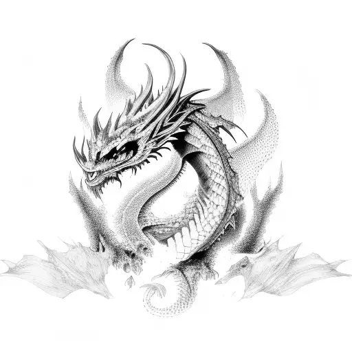 fine line dragon details tattoo design idea