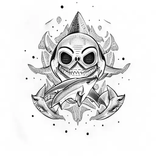 sugar skulls with sharks tattoo design idea