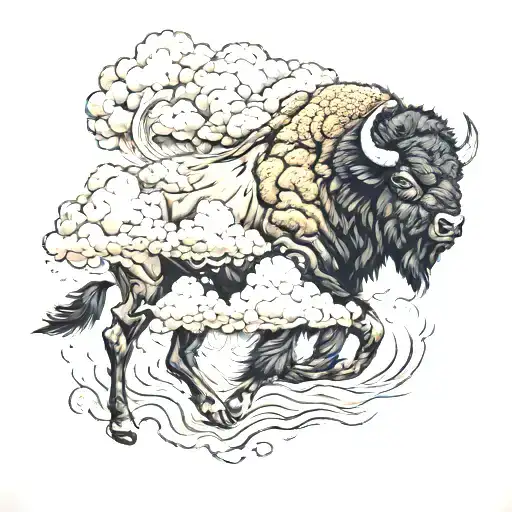 bison running into storm clouds tattoo design idea
