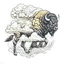 bison running into storm clouds tattoo design idea