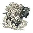 bison running into storm clouds tattoo design idea