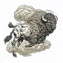 bison running into storm clouds tattoo design idea