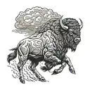 bison running into storm clouds tattoo design idea