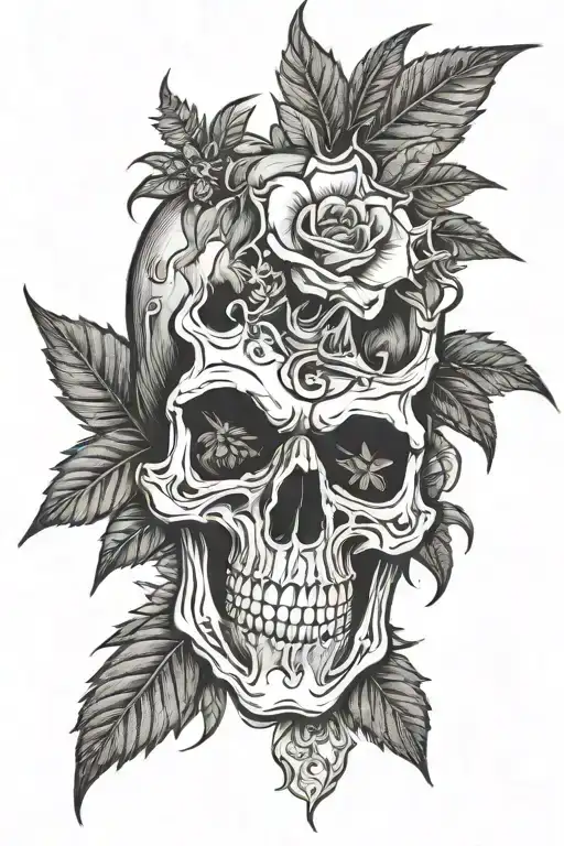 Weed skull split personality's  tattoo design idea