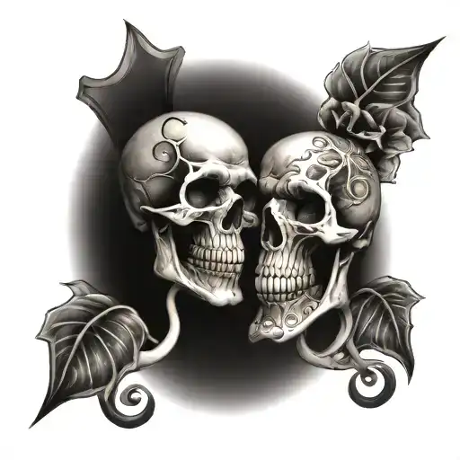 Skull split personality's  tattoo design idea