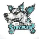 dog bone with the name klouse in it  tattoo design idea