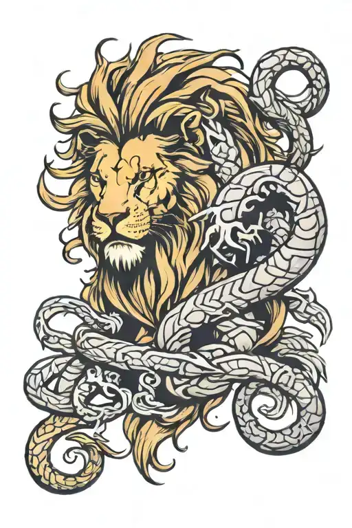 lion and scorpion intertwined tattoo design idea