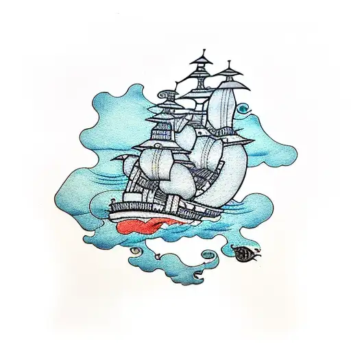 pirate sea monster ocean ship tattoo design idea